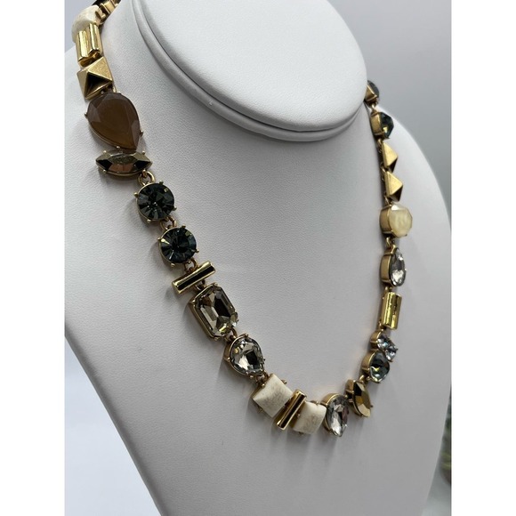 J. Crew Factory Natural Stone Rhinestone Parade Gold Tone Necklace - Picture 7 of 16